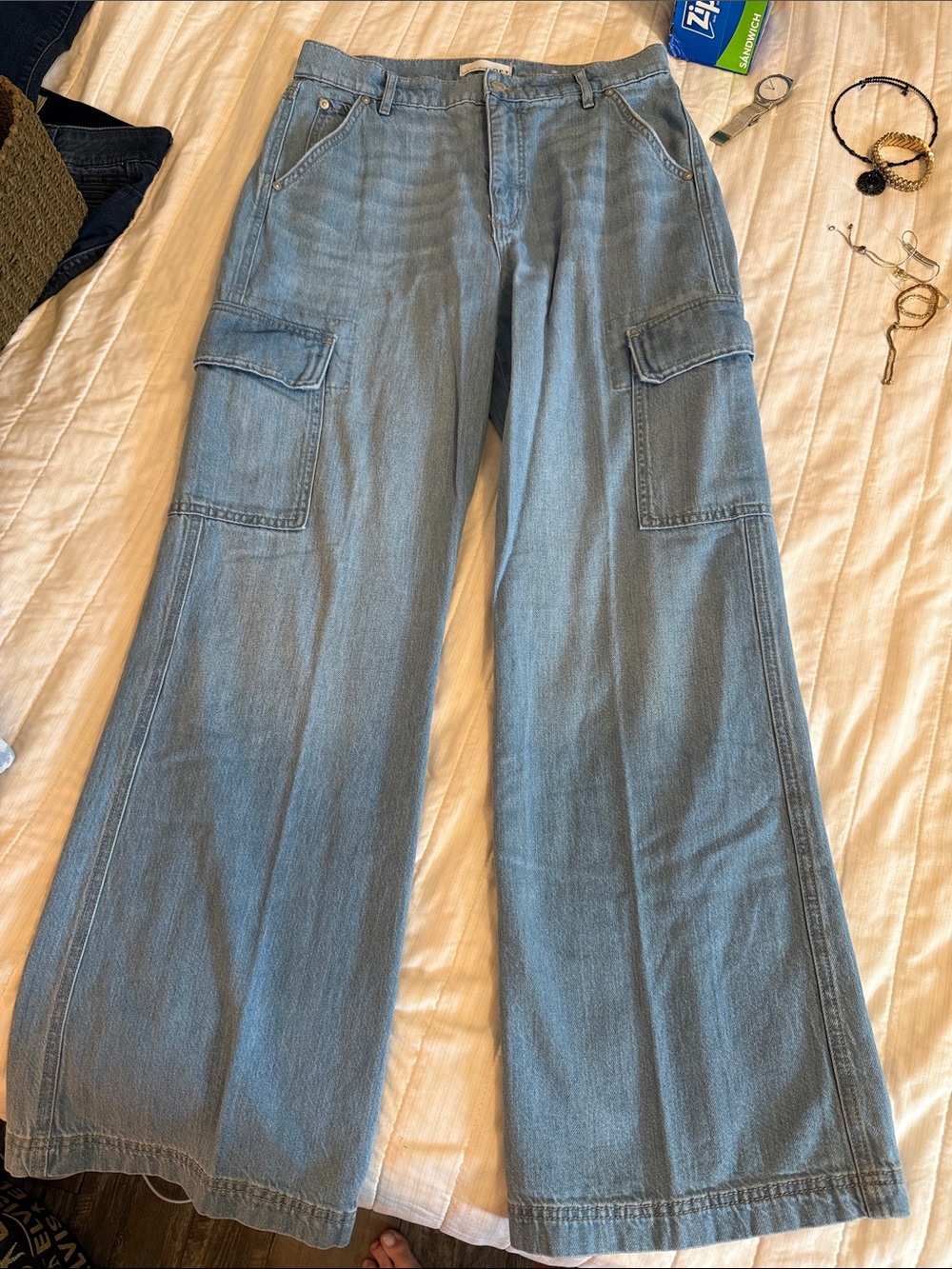 LOFT Light Blue Wide-Leg Cargo Jeans